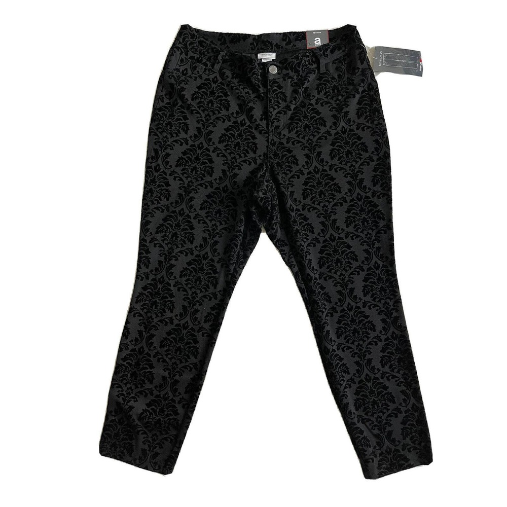 Avenue Ponte Jean NWT Textured Velvet Ankle Pants Flocked Stretch Black Size 16